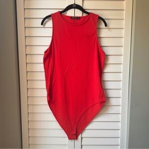 Nastygal ribbed tomato orange red bodysuit xl 1x 14 16